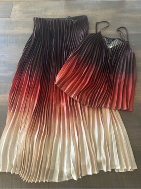 NWT Banana Republic Pleated Ombre Maxi Skirt and Camisole Set - Brown to Cream